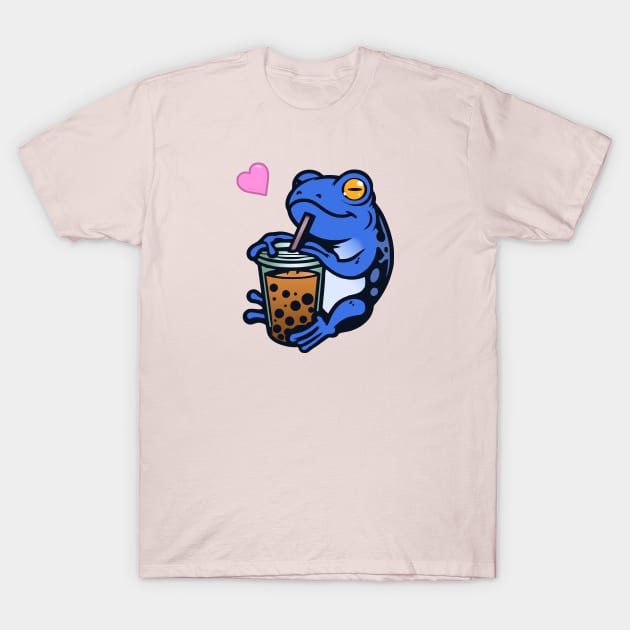 Boba Tea Frog - Blue T-Shirt by stoicroy